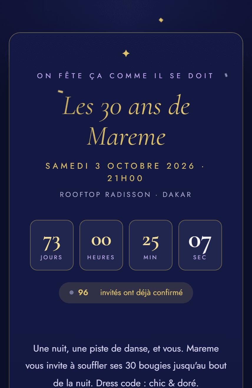 Aperçu d'une invitation d'anniversaire — univers Nuit Étoilée