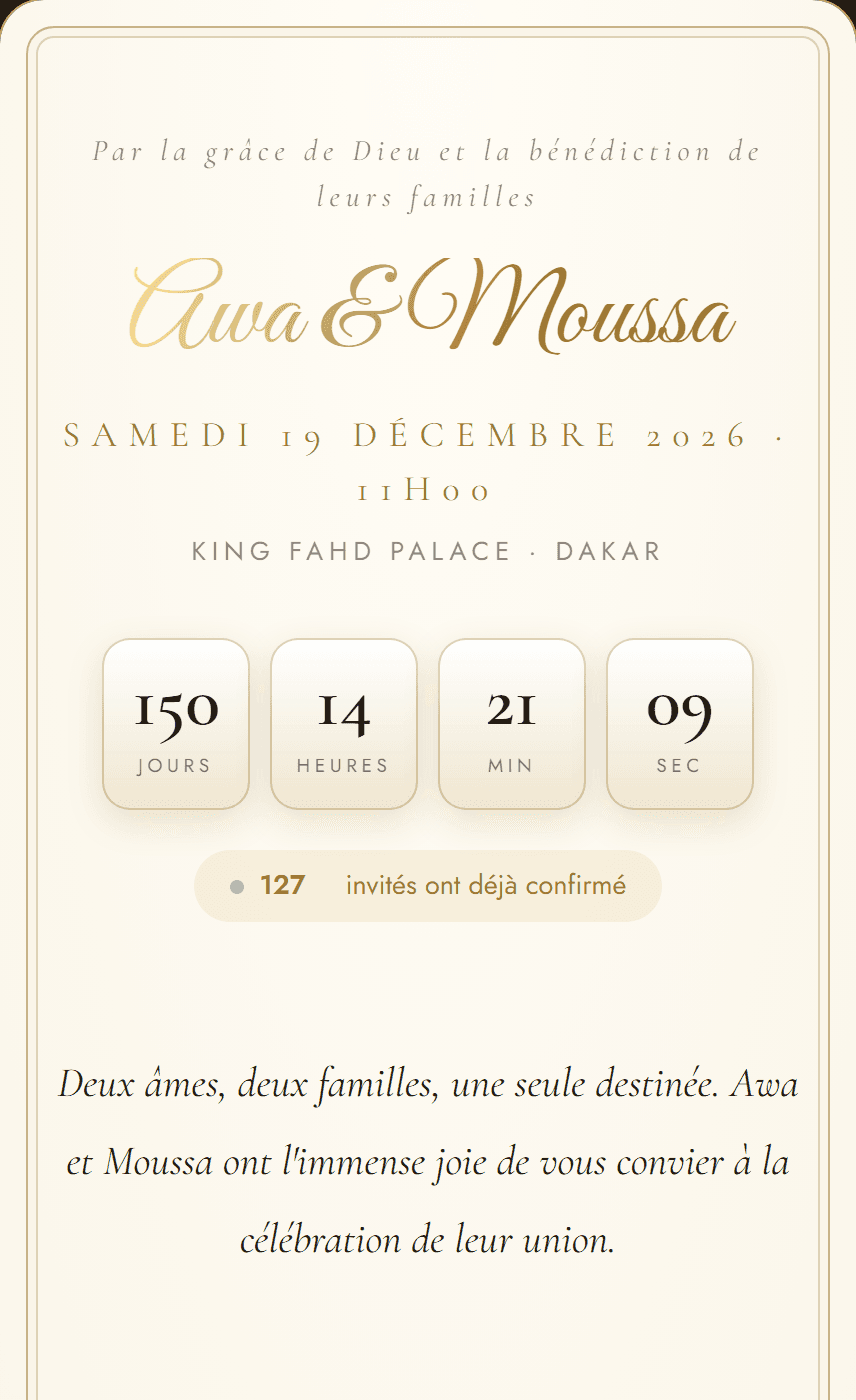 Aperçu d'une invitation de mariage — univers Or Royal
